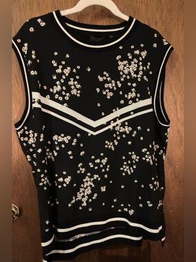 Ted Baker Black Floral Sleeveless Knit Shell with White Chevron